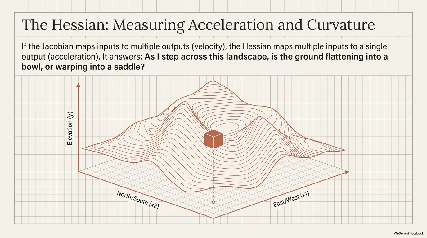 Slide 5: The Hessian: Measuring Acceleration and Curvature
