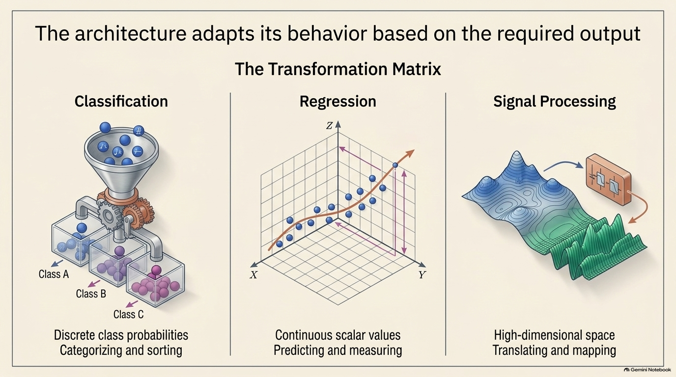 Slide 4: The architecture adapts its behavior based on the required output